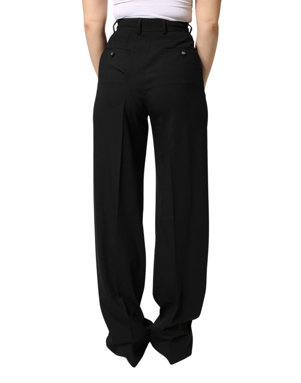 Dolce & Gabbana Black Wool Blend Straight High Waist Pants