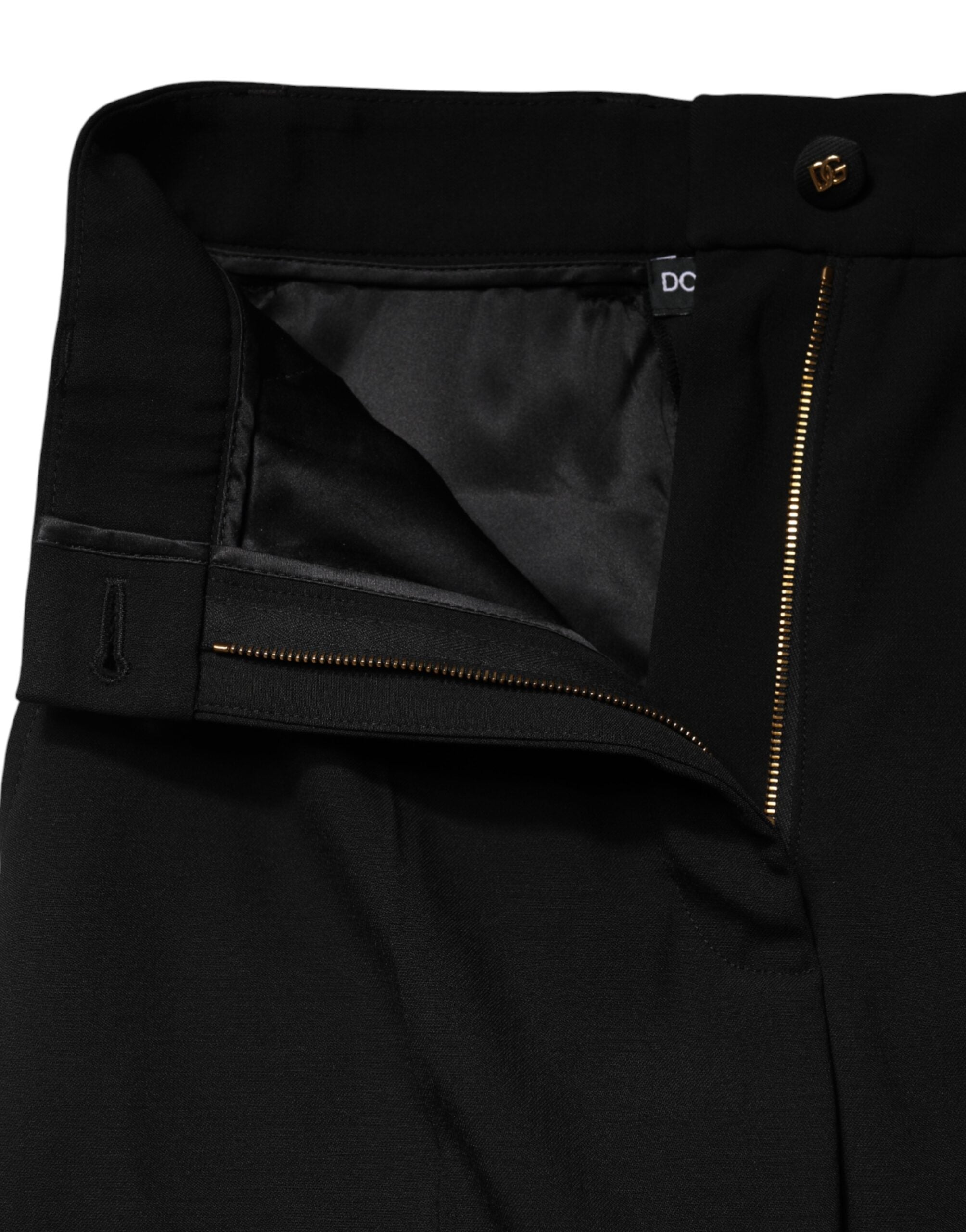 Dolce & Gabbana Black Wool Blend Straight High Waist Pants