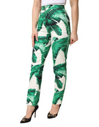 Dolce & Gabbana White Green Leaf High Waist Trousers Pants