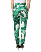 Dolce & Gabbana White Green Leaf High Waist Trousers Pants