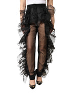 Dolce & Gabbana Black High Waist Tulle Wool Trouser Pants
