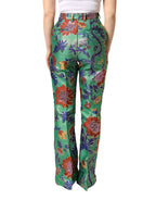 Dolce & Gabbana Green Floral Polyester BootCut Trouser Pants