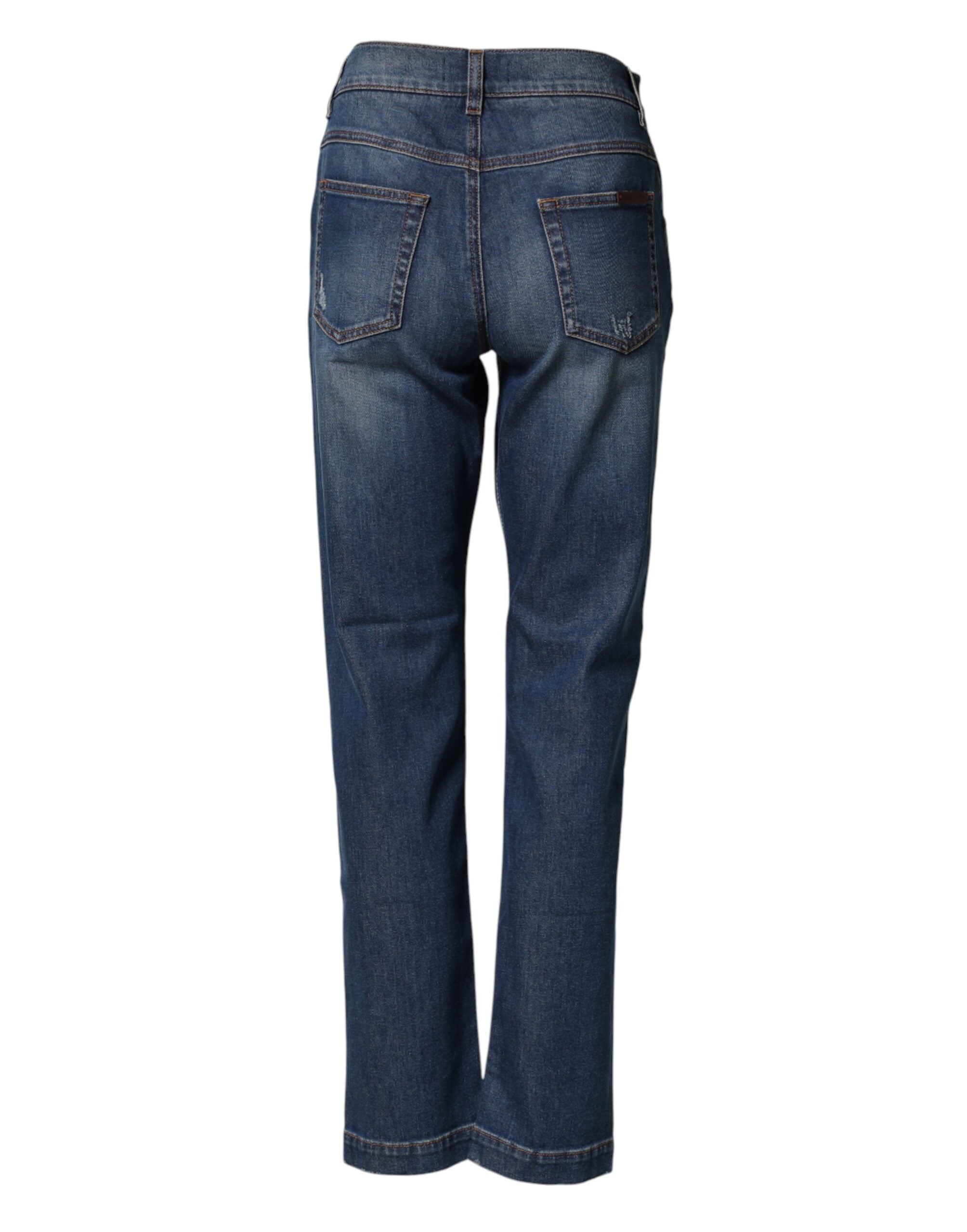 Dolce & Gabbana Blue Floral Embroidered BOYFRIEND Denim Jeans
