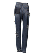 Dolce & Gabbana Blue Cotton Rhinestone Embellish Denim Jeans
