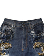 Dolce & Gabbana Blue Cotton Rhinestone Embellish Denim Jeans