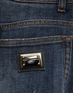 Dolce & Gabbana Blue Cotton Rhinestone Embellish Denim Jeans