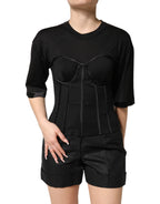 Dolce & Gabbana Black Cotton Bustier Corset Short Sleeves T-shirt