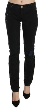 John Galliano Black Low Waist White Paint Skinny Denim Pants Jeans