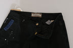 John Galliano Black Low Waist White Paint Skinny Denim Pants Jeans