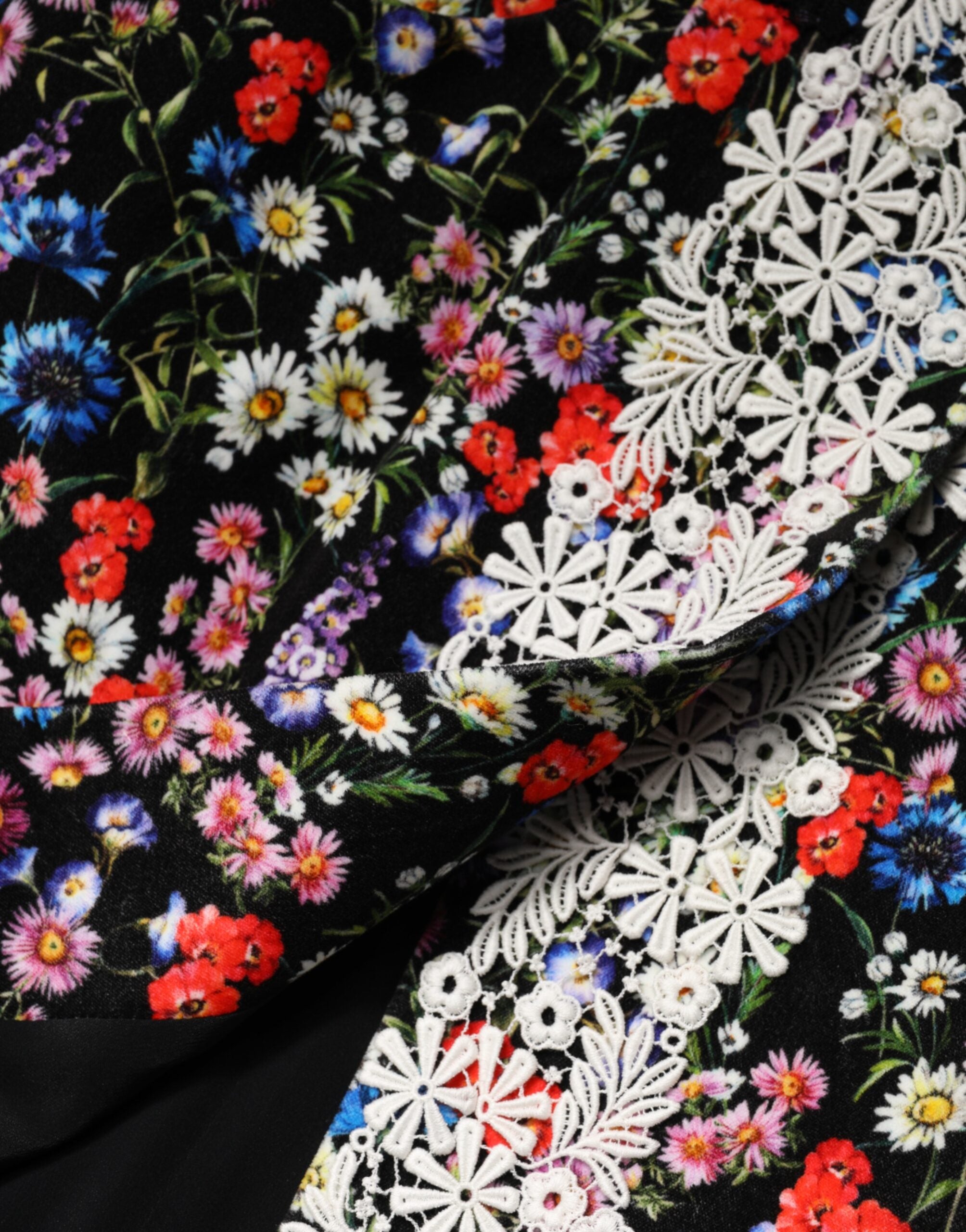 Dolce & Gabbana Black Floral Lace Cotton HighWaist Mini Skirt