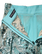 Dolce & Gabbana Blue Floral Brocade High Waist Mini Skirt