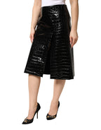Dolce & Gabbana Black Croc Faux-Leather Mid Waist Midi Skirt