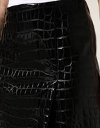 Dolce & Gabbana Black Croc Faux-Leather Mid Waist Midi Skirt