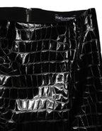 Dolce & Gabbana Black Croc Faux-Leather Mid Waist Midi Skirt