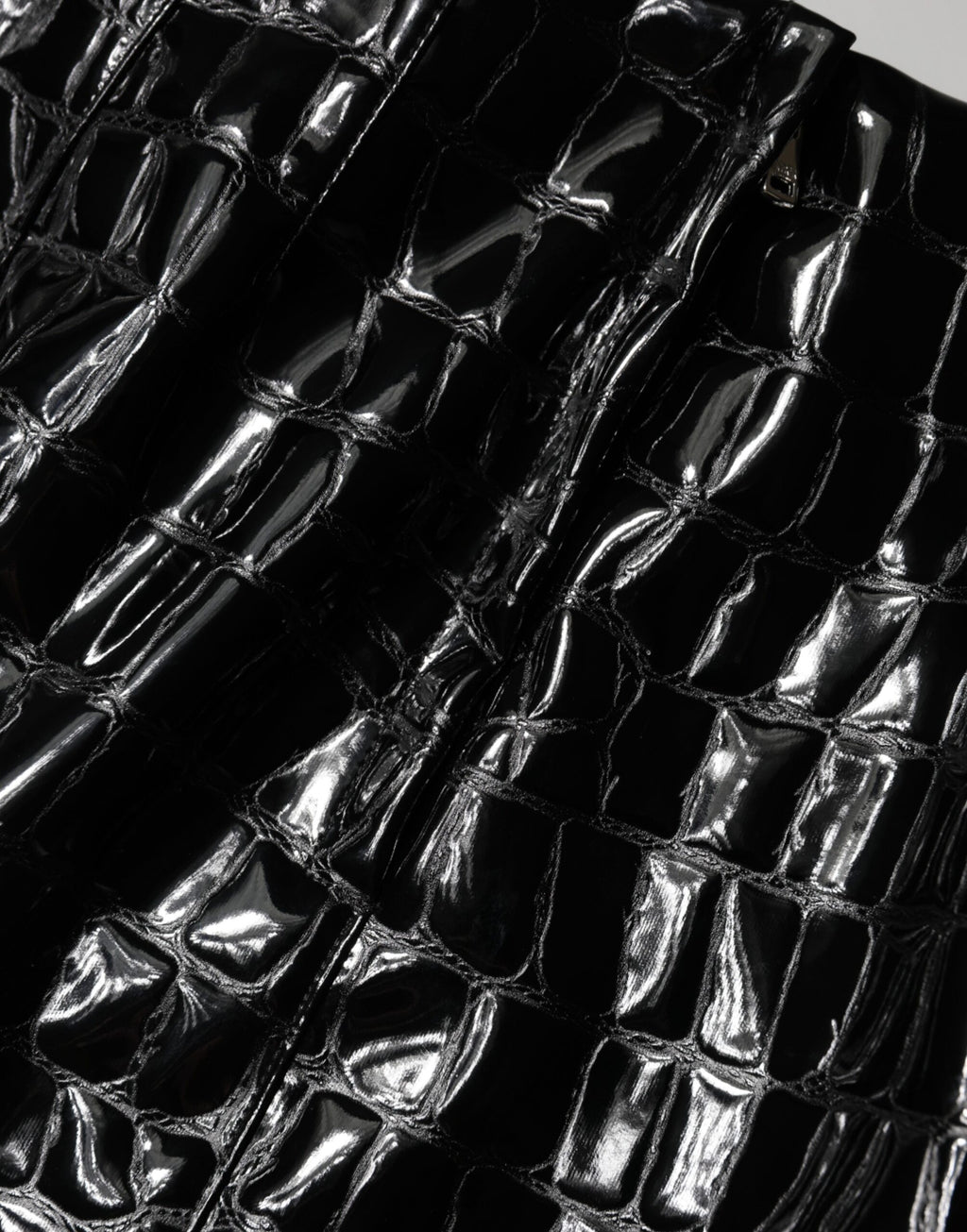 Dolce & Gabbana Black Croc Faux-Leather Mid Waist Midi Skirt