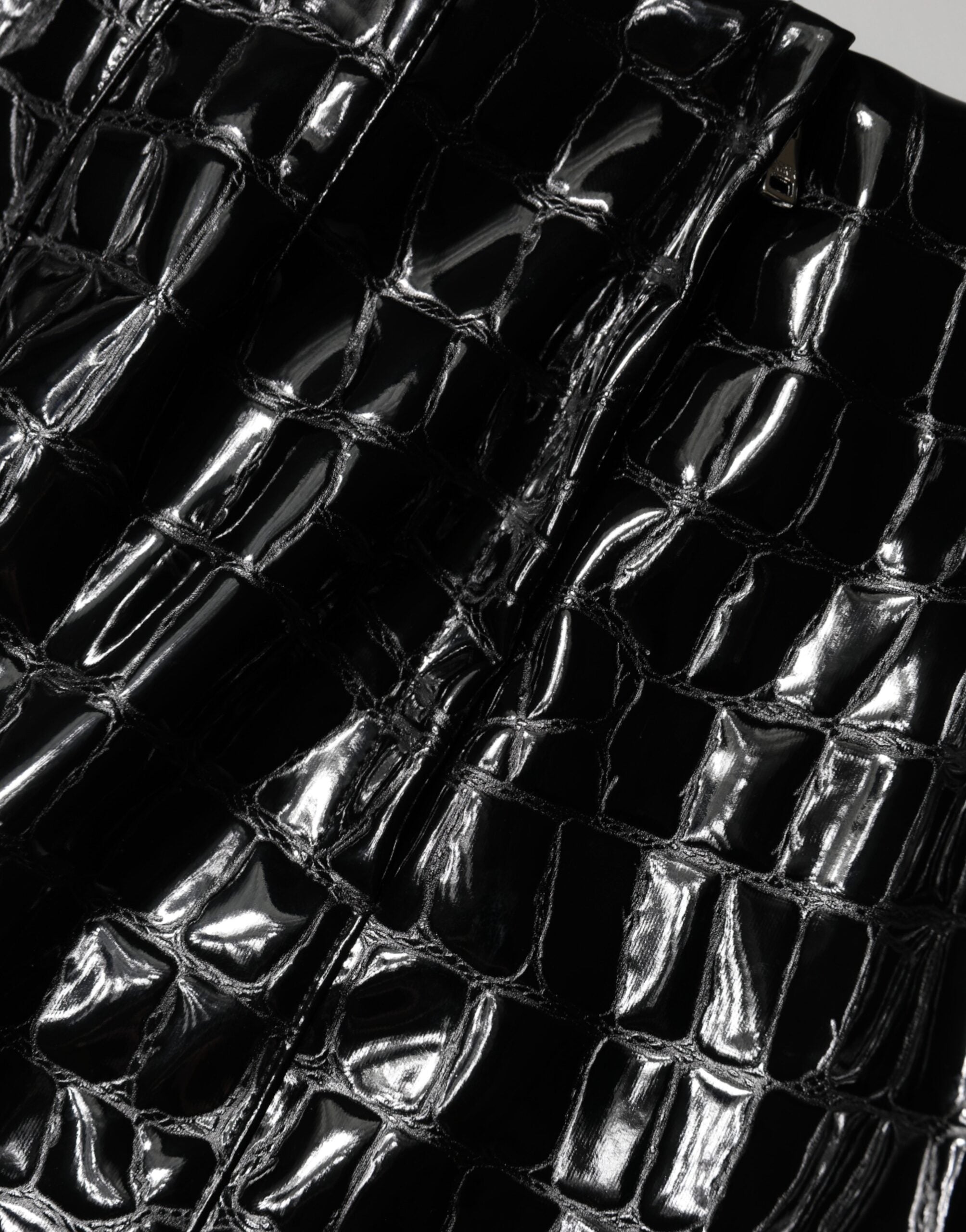 Dolce & Gabbana Black Croc Faux-Leather Mid Waist Midi Skirt