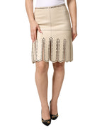 Dolce & Gabbana Beige Leather Studs Mid Waist Mini Skirt