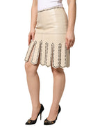 Dolce & Gabbana Beige Leather Studs Mid Waist Mini Skirt