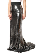 Dolce & Gabbana Metallic Gray Sequin High Waist Mermaid Skirt