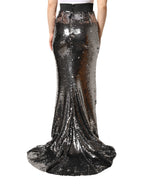 Dolce & Gabbana Metallic Gray Sequin High Waist Mermaid Skirt