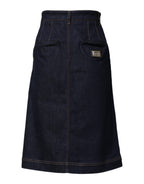 Dolce & Gabbana Dark Blue Cotton A-line Denim Midi Skirt