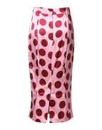 Dolce & Gabbana Pink Polka Dot Silk Pencil Cut Midi Skirt