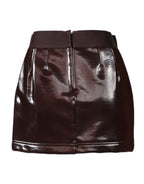 Dolce & Gabbana Dark Brown Cotton Fitted High Waist Mini Skirt