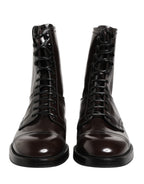 Dolce & Gabbana Black Leather Lace Up Mid Calf Boots Shoes