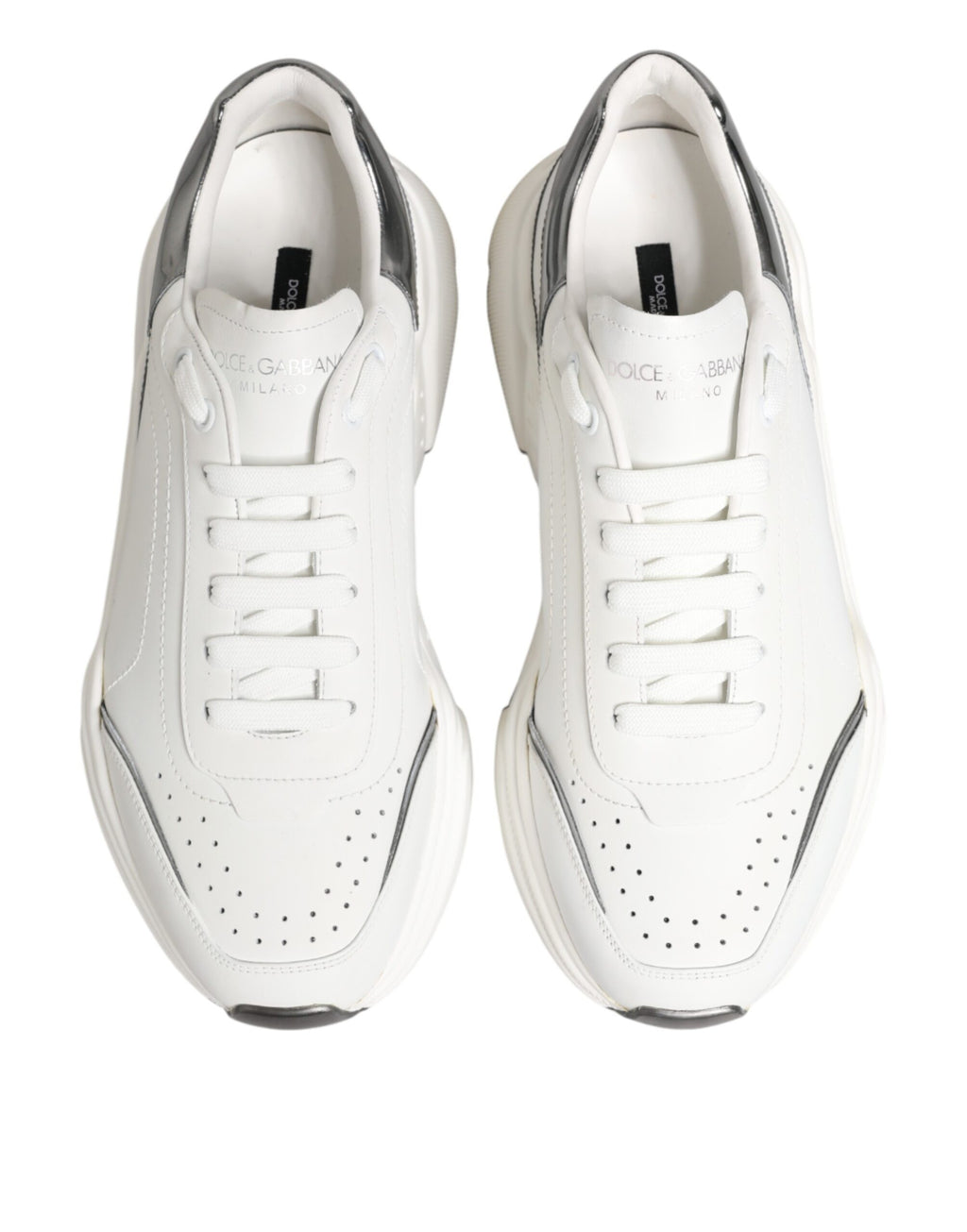 Dolce & Gabbana White Silver Daymaster Low Top Sneakers Shoes