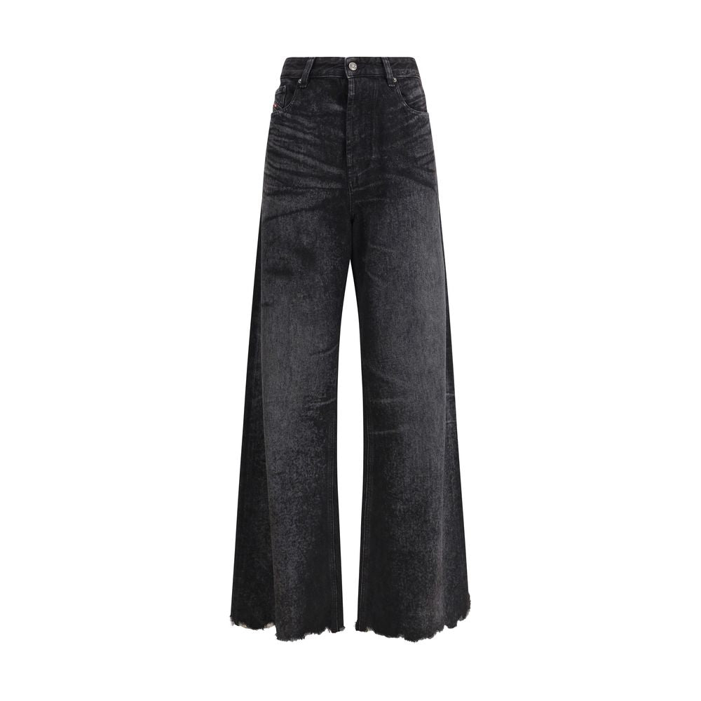 Diesel Black Cotton Relaxed Fit Jeans