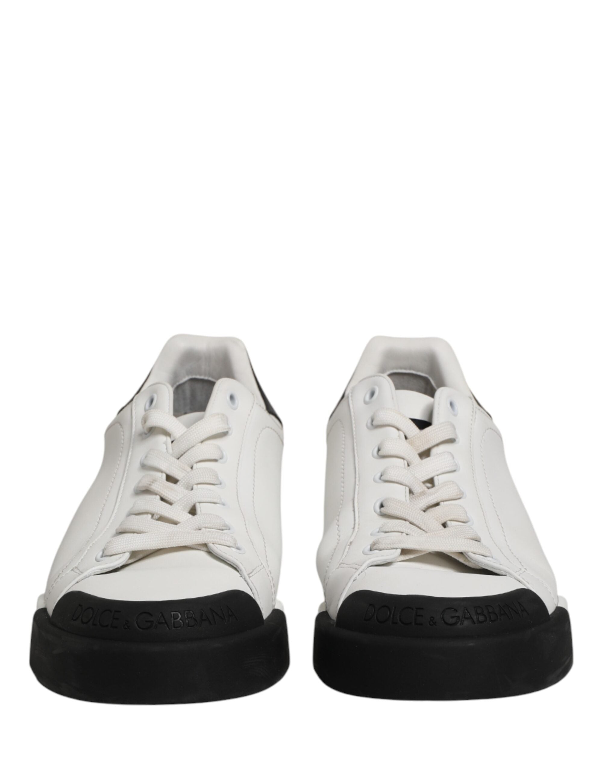 Dolce & Gabbana Black White Leather Low Top Sneakers Shoes
