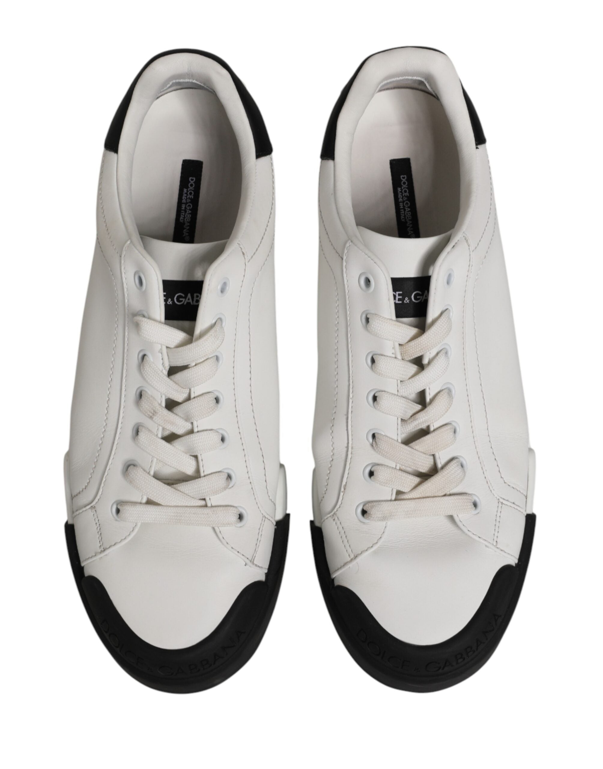 Dolce & Gabbana Black White Leather Low Top Sneakers Shoes