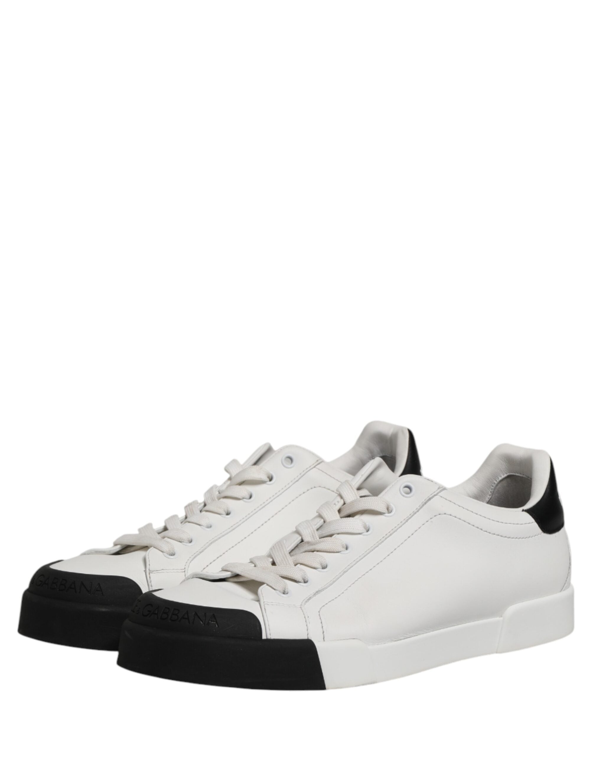 Dolce & Gabbana Black White Leather Low Top Sneakers Shoes