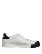 Dolce & Gabbana Black White Leather Low Top Sneakers Shoes