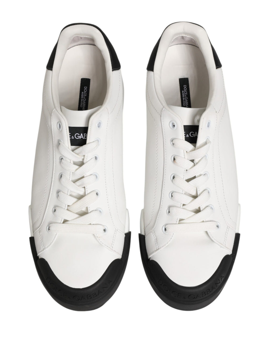 Dolce & Gabbana Black White Leather Low Top Sneakers Shoes