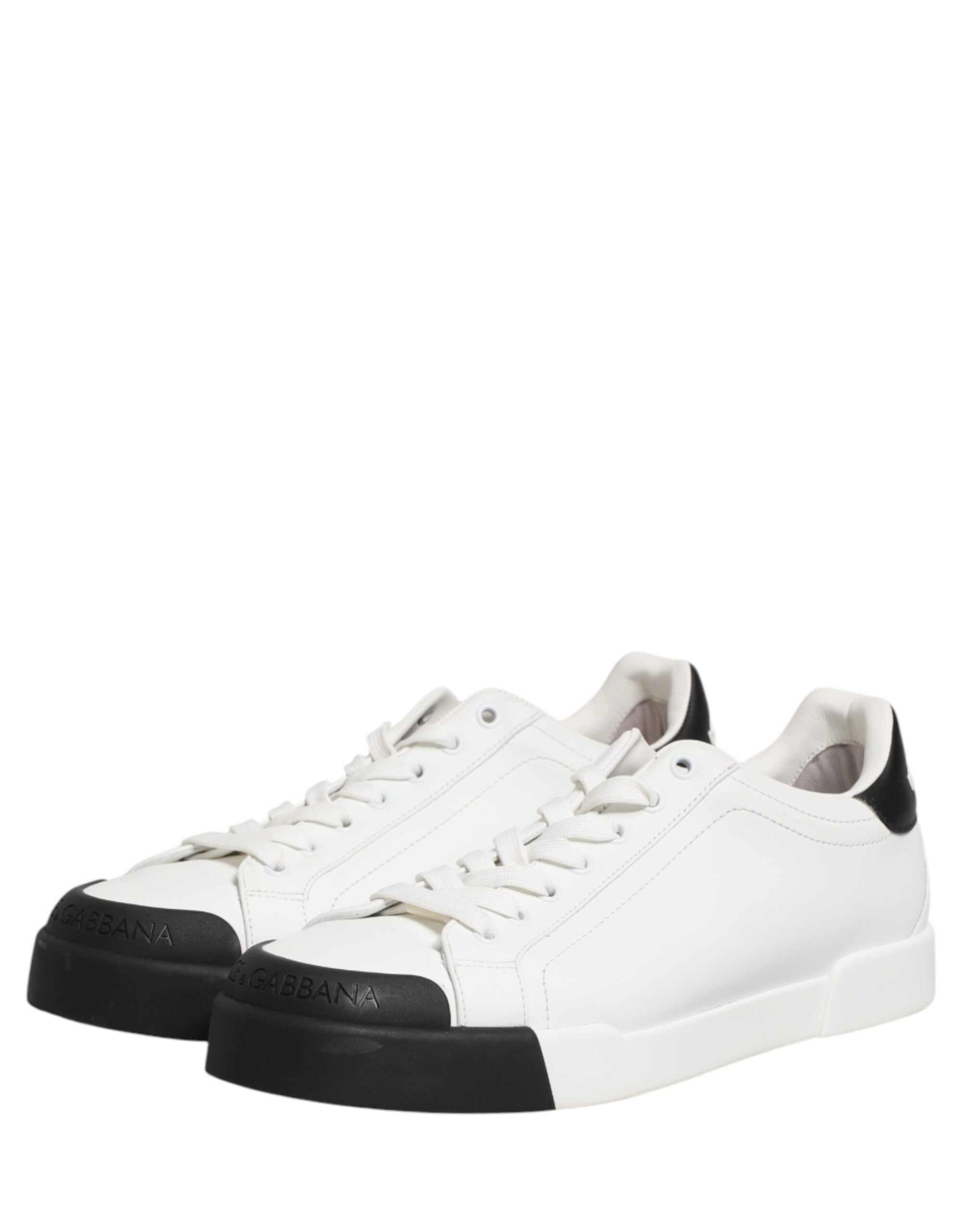 Dolce & Gabbana Black White Leather Low Top Sneakers Shoes