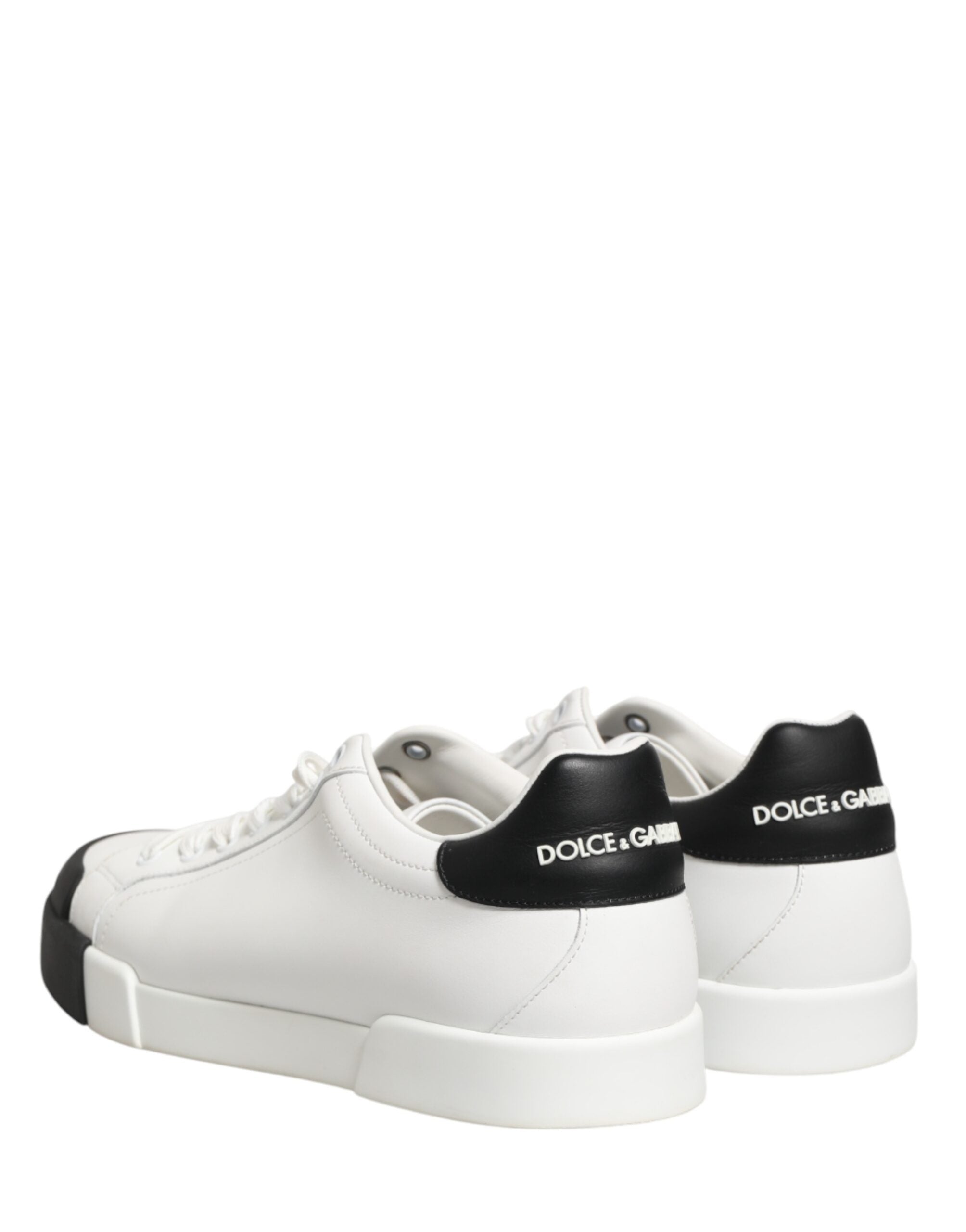 Dolce & Gabbana Black White Leather Low Top Sneakers Shoes