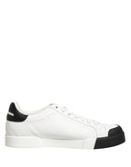 Dolce & Gabbana Black White Leather Low Top Sneakers Shoes