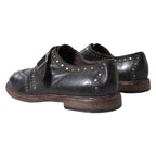 Dolce & Gabbana Black Leather Monk Strap Studded Dress Shoes