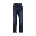 Brunello Cucinelli Blue Cotton Straight-Leg Jeans